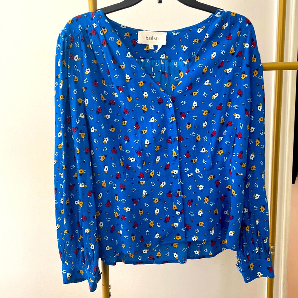 ba&sh Bash Lali Top Womens V-neck Floral Print Blouse Size Large